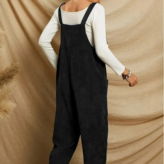 Women's Corduroy Casual Long Jumpsuit Pocket Strap Adjustable Overalls