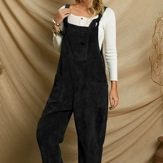 Women's Corduroy Casual Long Jumpsuit Pocket Strap Adjustable Overalls
