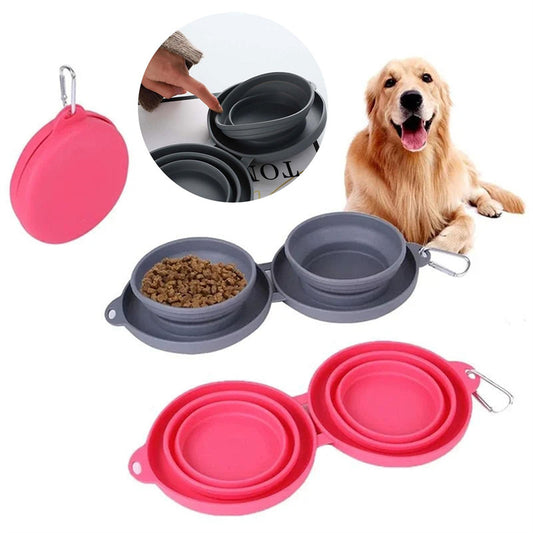 Foldable Double Pet Feeding Bowl for Dogs and Cats