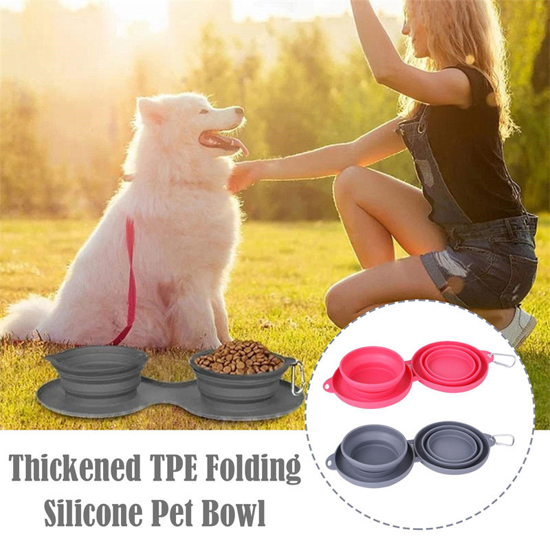 Foldable Double Pet Feeding Bowl for Dogs and Cats